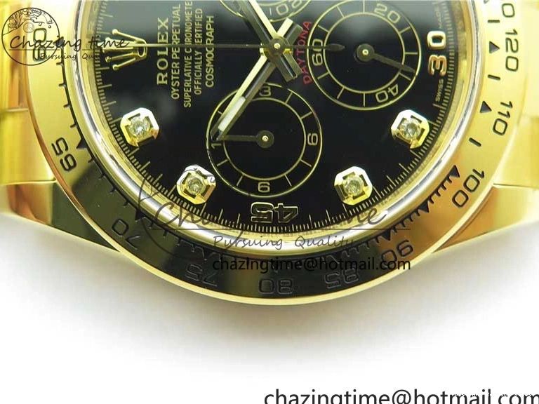 AAA Replica Watches and Daytona Noob YG Bracelet BestValue 904L SA Black Crystal Case Dial YG Best 1:1 2630 116508 Edition 0109